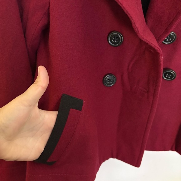 Boden Collared Wool-Blend Double Breasted Pea Coat Jacket Size 8 Red & Black - Picture 6 of 12